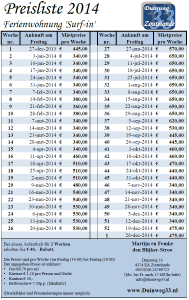 Preisliste Surf-in 2014