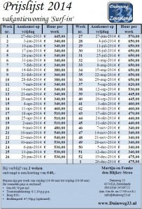 Prijslijst Surf-in 2014